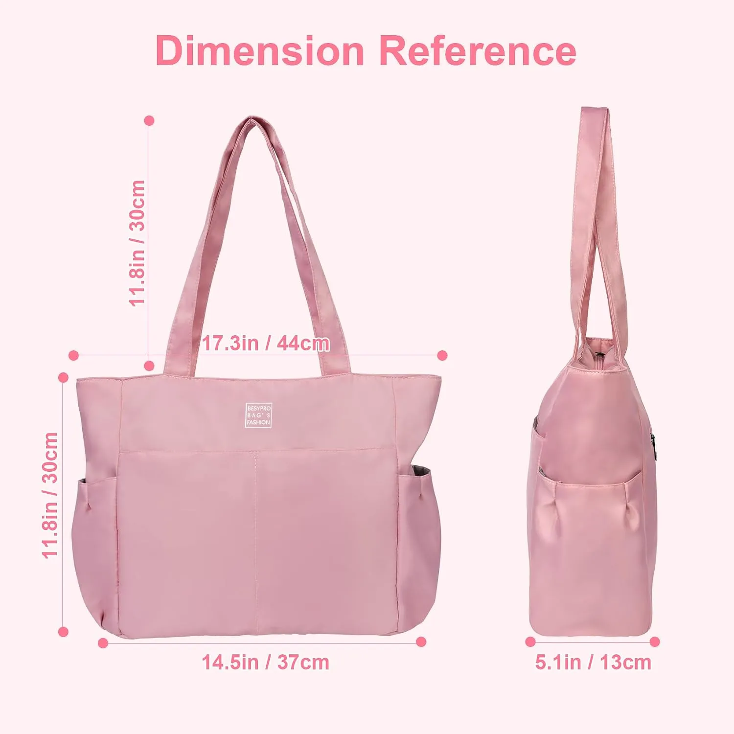 Nylon Tote Bag for Women Multi-pocket Large Shoulder Bag Casual Handbag with Zipper for Wrok Travel College
