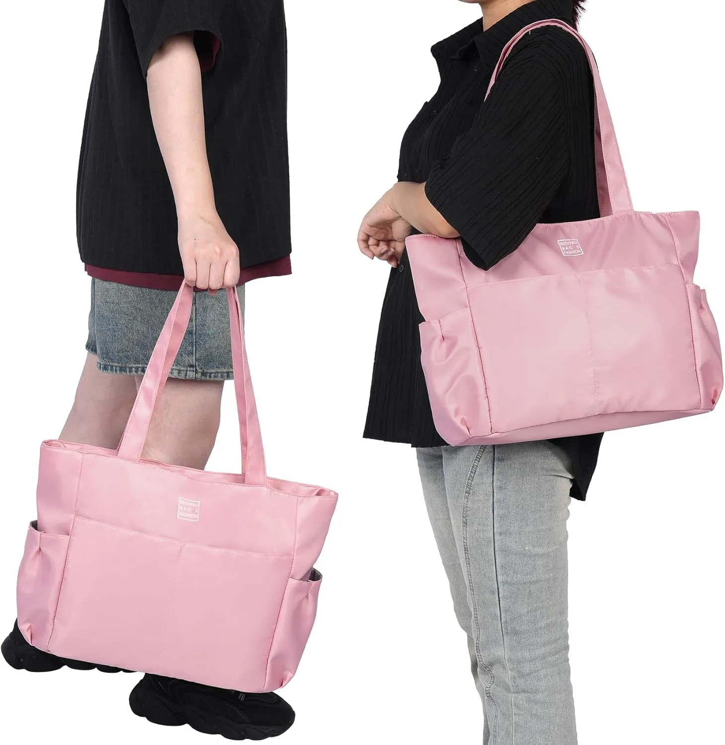 Nylon Tote Bag for Women Multi-pocket Large Shoulder Bag Casual Handbag with Zipper for Wrok Travel College