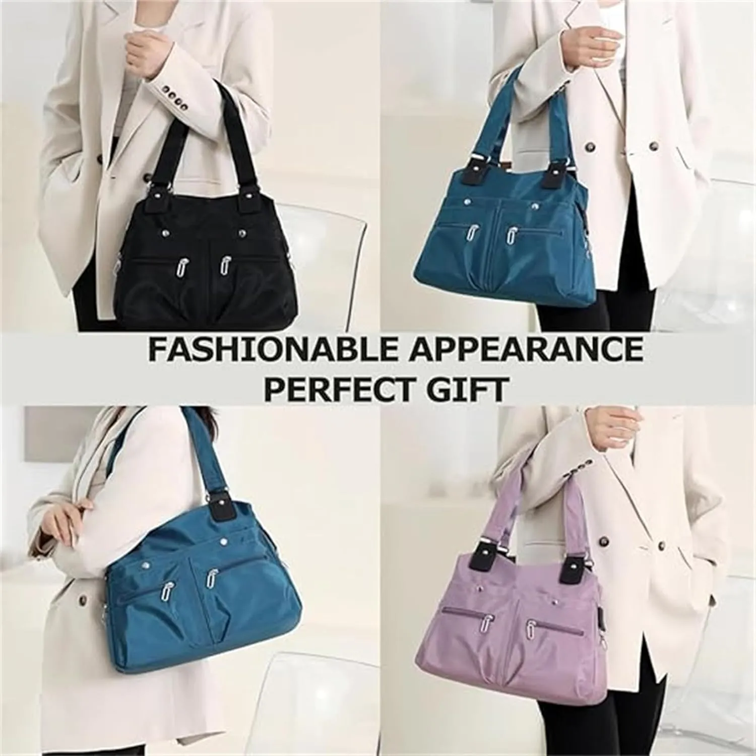 Nylon Tote Bag, Nylon Waterproof Tote Bag, Multi Pocket Shoulder Bag