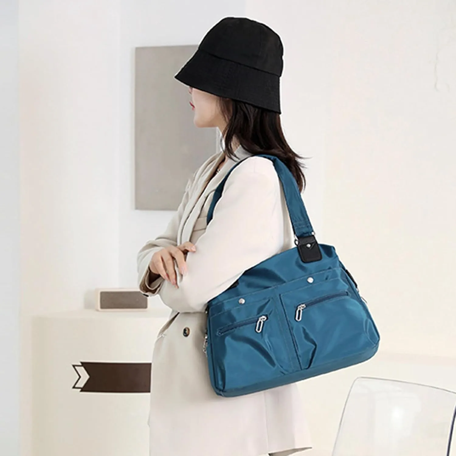 Nylon Tote Bag, Nylon Waterproof Tote Bag, Multi Pocket Shoulder Bag