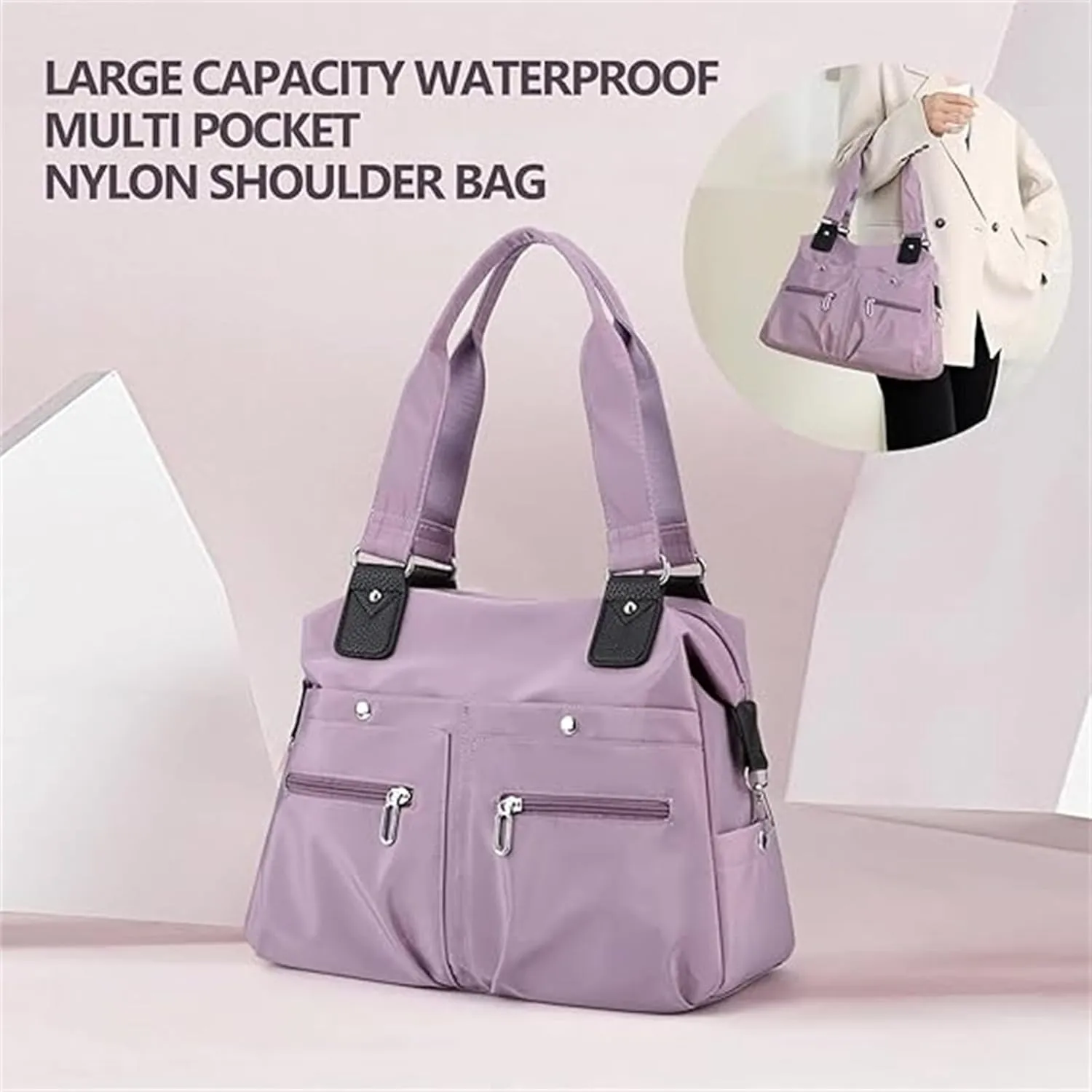 Nylon Tote Bag, Nylon Waterproof Tote Bag, Multi Pocket Shoulder Bag