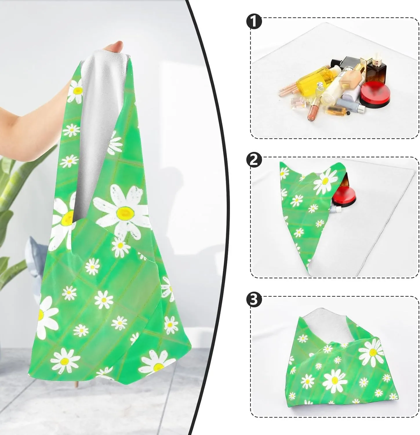 ODAWA Protective Camera Lens Wrap Daisies Green Plaid Self-adhesive Cloth 21.7"x21.7" Wrap Protection for Camera and Lens