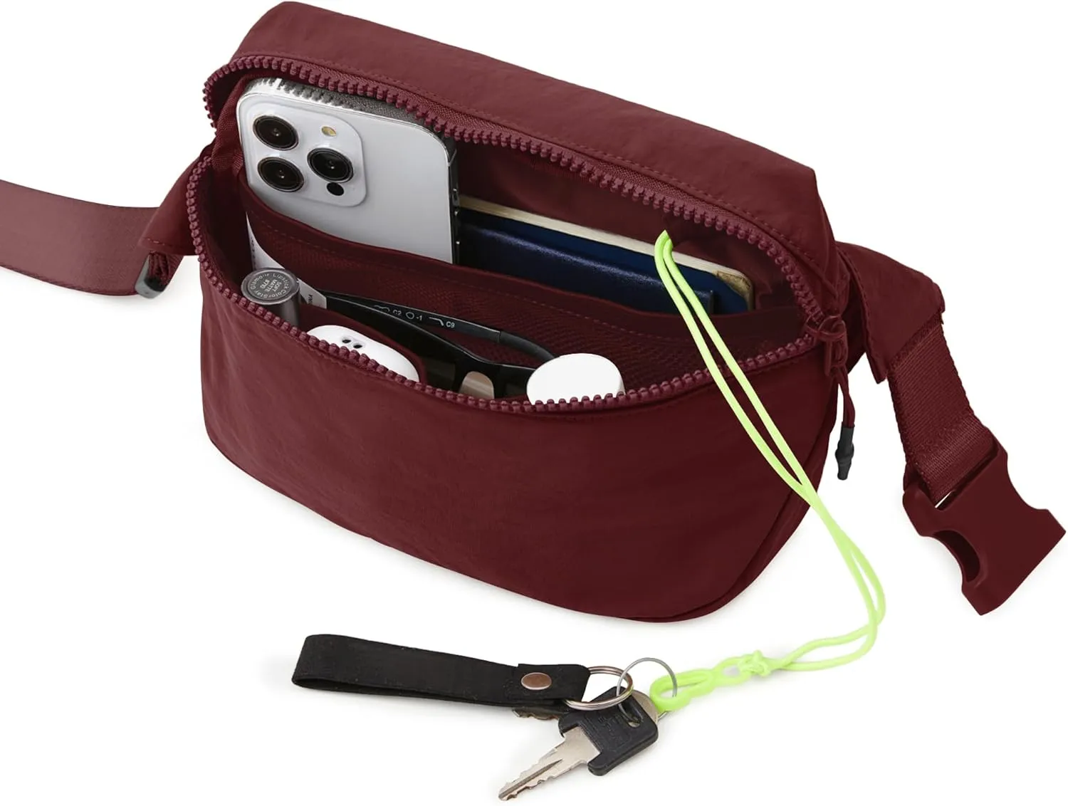 ODODOS 2L Belt Bag for Women Men, Crossbody Fanny Packs with Adjustable Strap Waist Pouch for Workout Hiking Running Travel, Wine