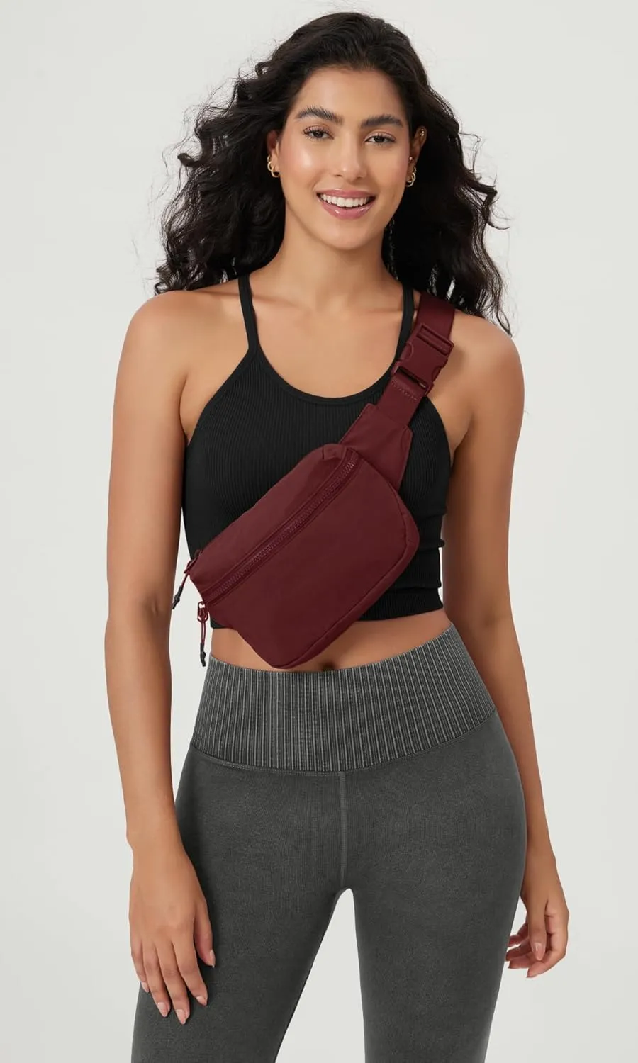 ODODOS 2L Belt Bag for Women Men, Crossbody Fanny Packs with Adjustable Strap Waist Pouch for Workout Hiking Running Travel, Wine