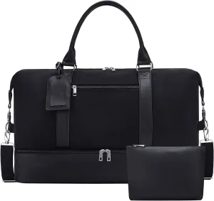 Oeihuivt Weekender Bags for Women - 21 Inch Large Travel Duffel Bag 2-Piece Set with Shoe Compartment, Heavy-Duty Canvas & Leather Carry On Overnight Tote (Airplane Approved)