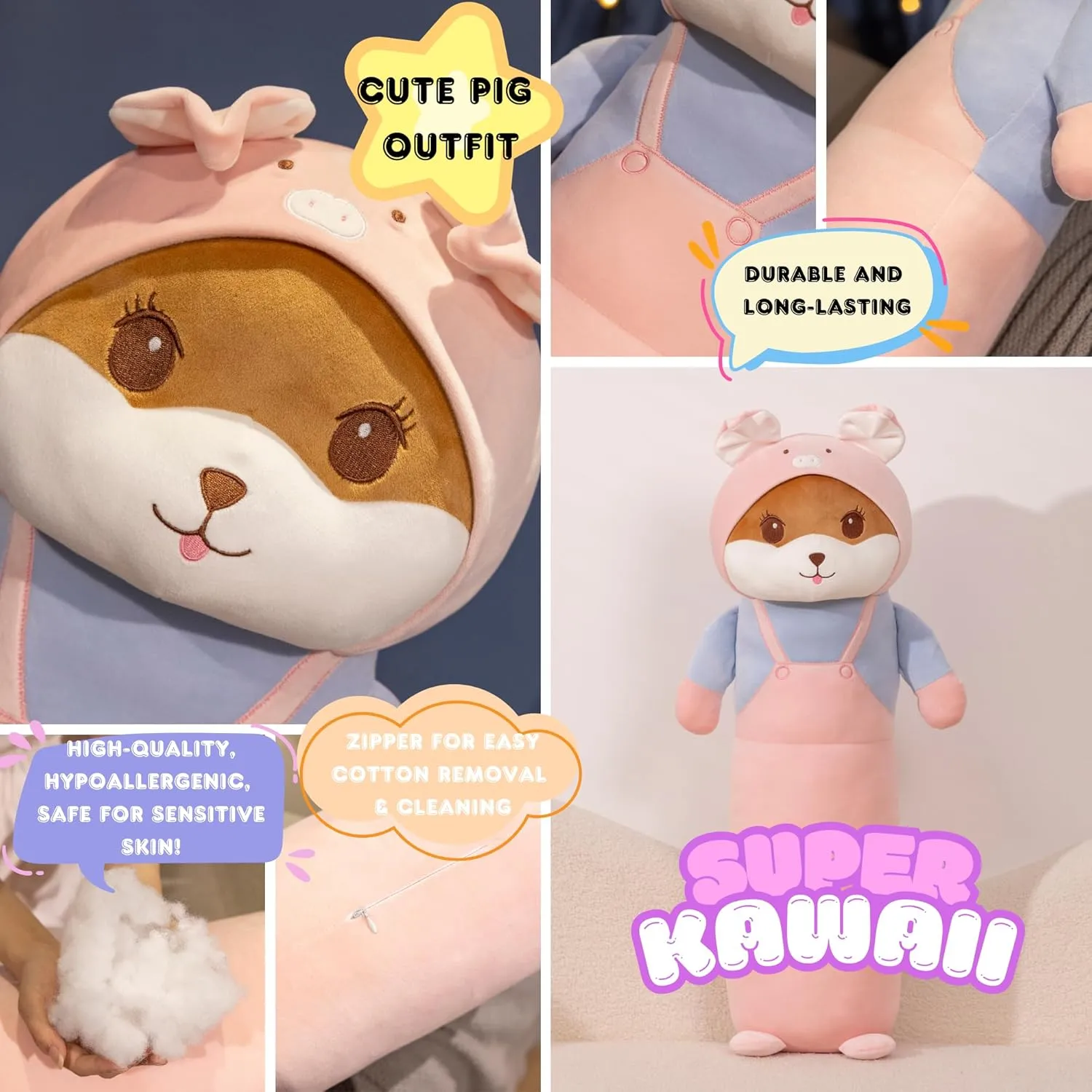 Oinky | Cute Pig Stuffed Animal 24.8''- Long Body Hugging Toy for Anxiety & Sleep, Soft Plush Emotional Support Pillow for Kids, Adults, Girlfriend, Bed & Room Decor