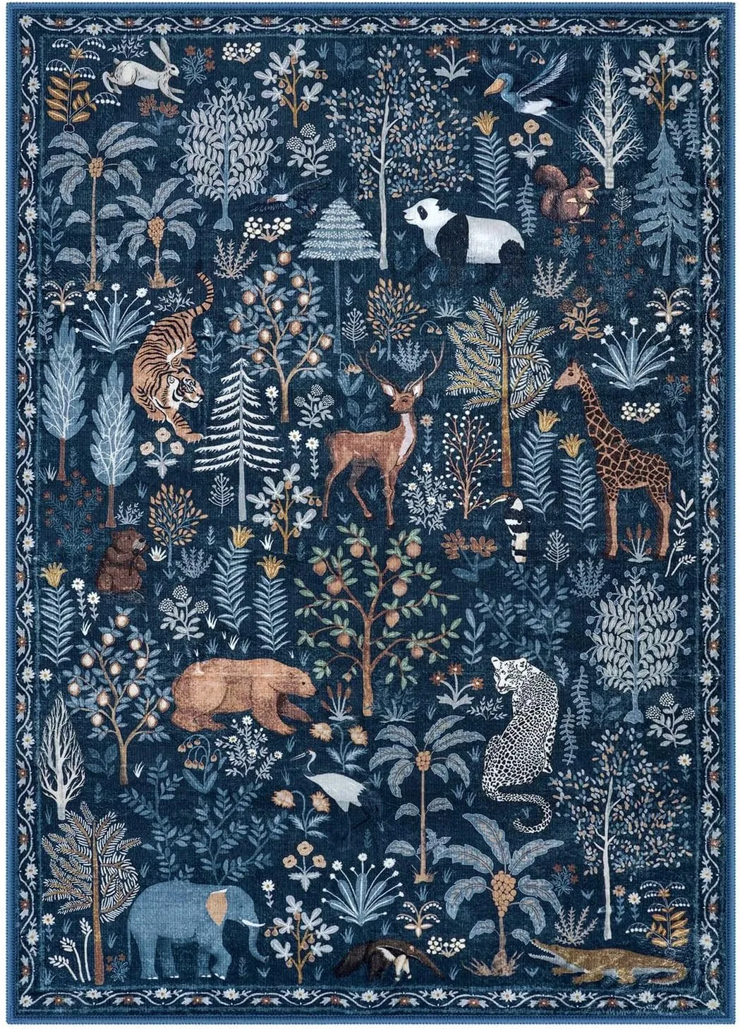 OJIA Jungle Print Blue 5x7 Rugs for Living Room, Soft Ultra-Thin Washable Area Rugs for Bedroom Non-Slip Modern Entryway Rug Non Shedding Indoor Carpet Kids Rugs for Playroom Nursery Classroom