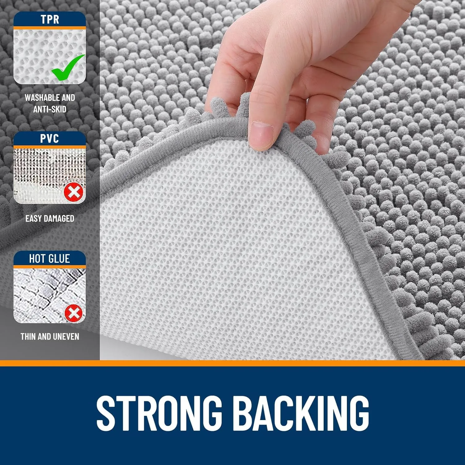 OLANLY Bathroom Rugs Sets 3 Piece, Soft Absorbent Chenille Bath Mats and U-Shaped Contour Toilet Rug, Quick Dry, Home Decor Accessories, Bath Mat Set for Bathroom (30"x20" 24"x16" 24"x20", Grey)