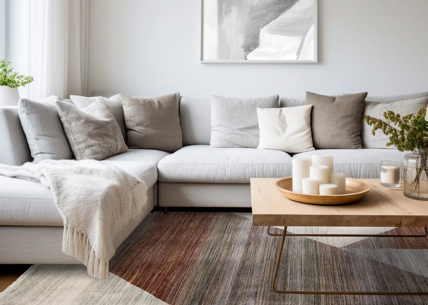 Olivia Distressed Geometric Red White Grey Area Rug - 5'3" x 7'10"|Carpette Olivia rouge, blanche et grise à motif géométrique vieilli - 5 pi 3 po x 7 pi 10 po