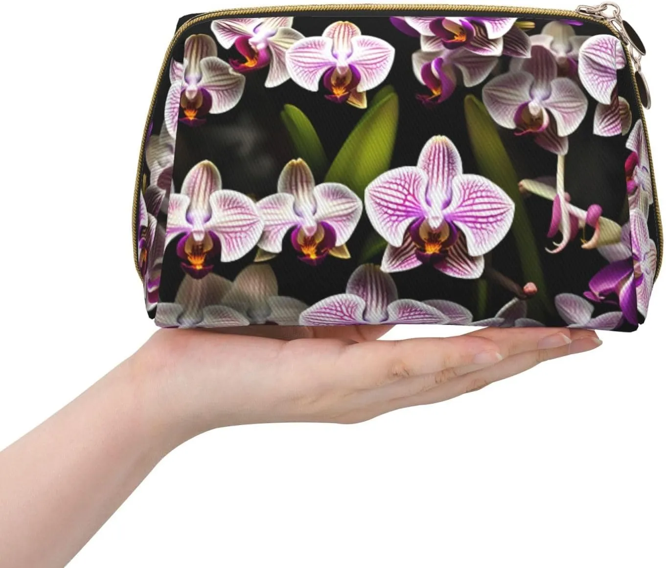 Orchids Leather Toiletry Organizer Bag, Travel-Friendly Makeup Pouch For Women