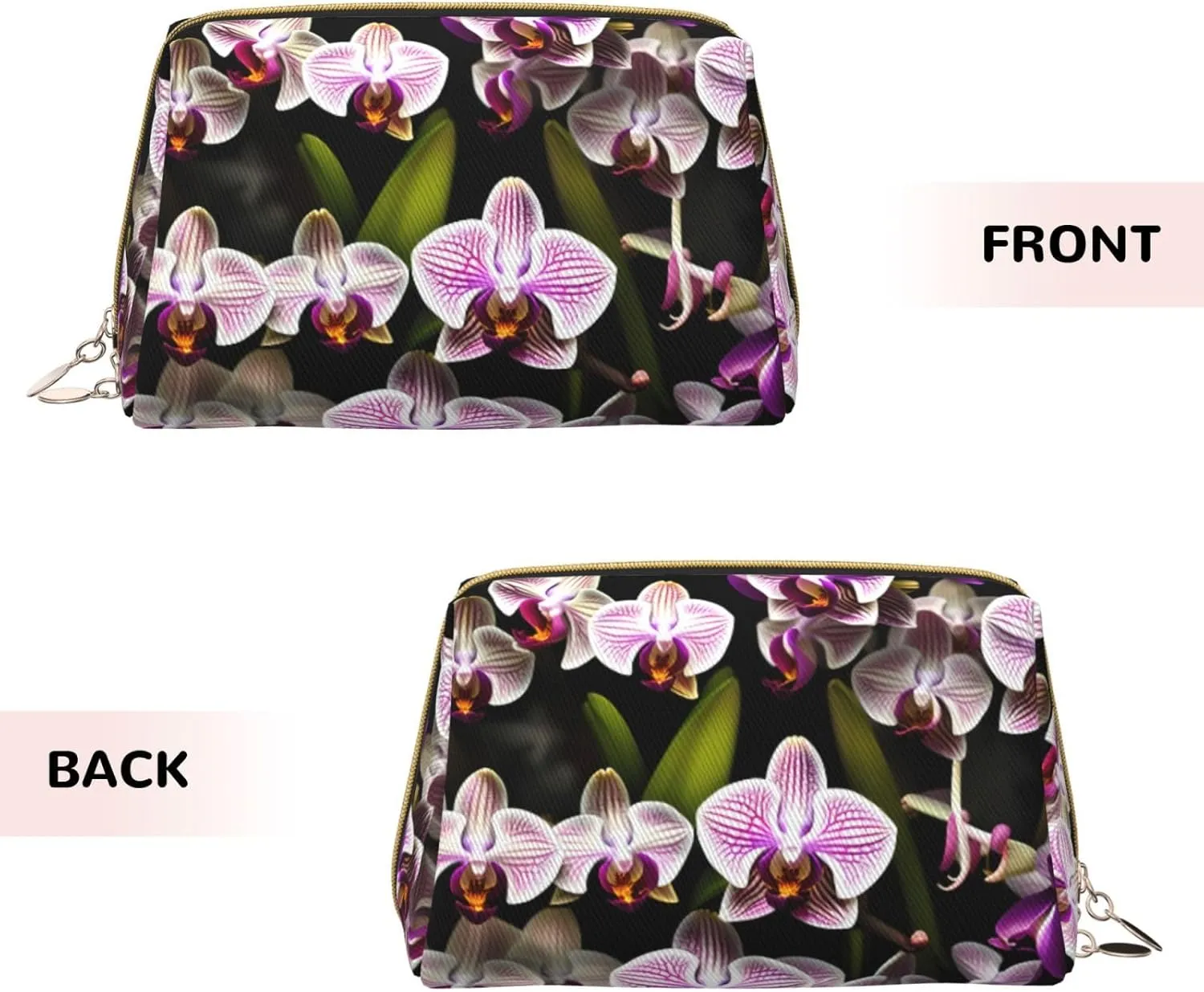 Orchids Leather Toiletry Organizer Bag, Travel-Friendly Makeup Pouch For Women