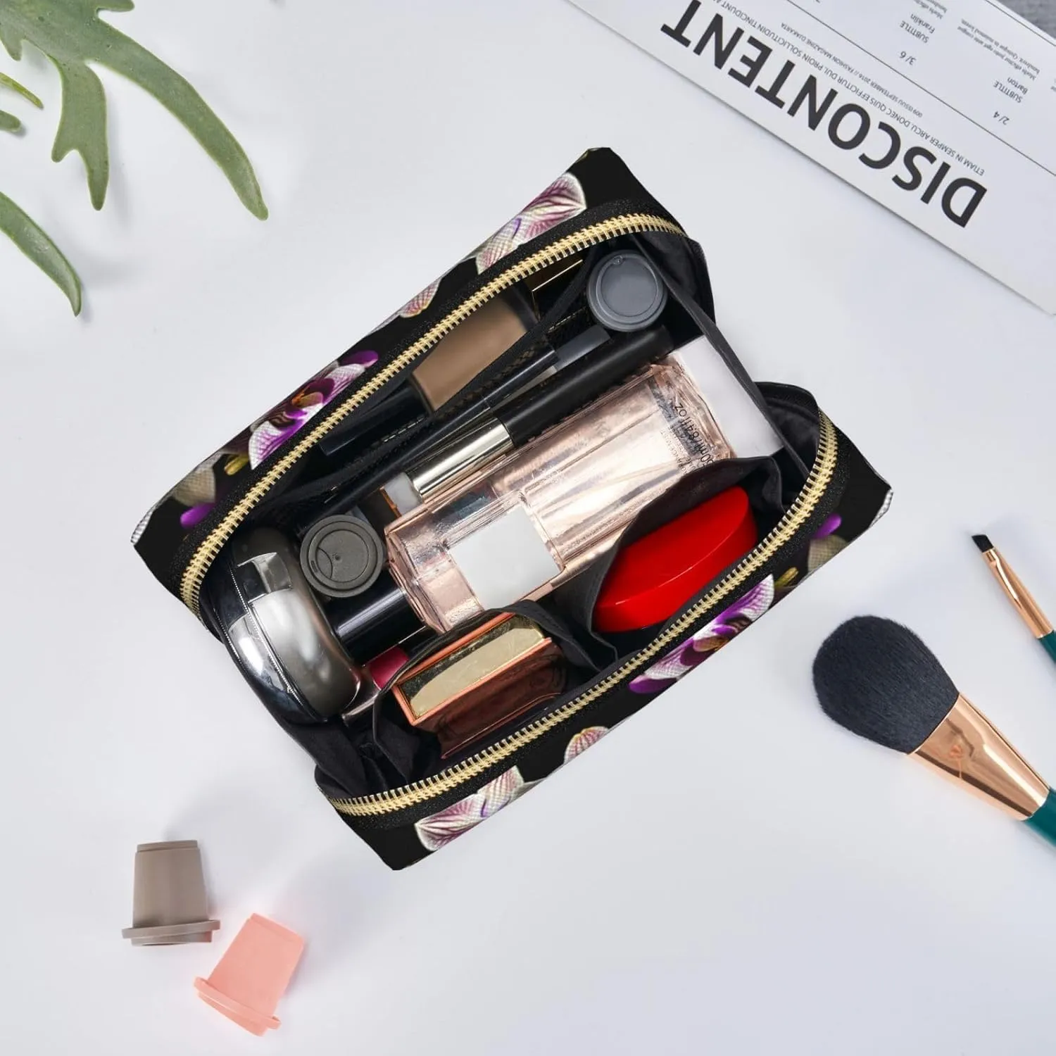 Orchids Leather Toiletry Organizer Bag, Travel-Friendly Makeup Pouch For Women