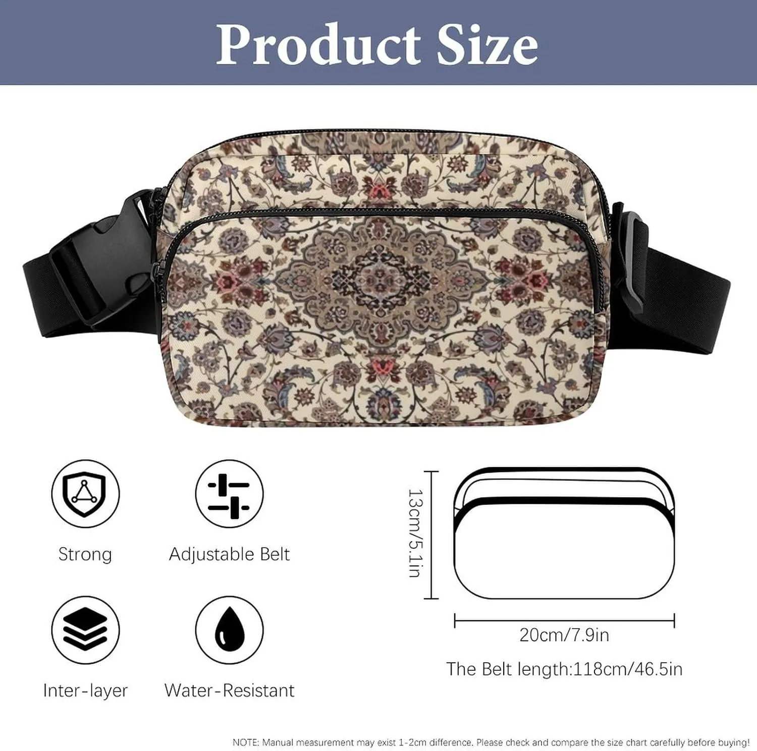 Oriental Floral Persian Large Capacity Portable All Print Waist Bag