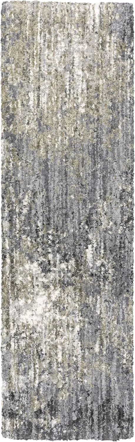 Oriental Weavers Aspen Shag Area Rug - 2060W - 2'3" x 7'6" - in Grey/Ivory - Plush Soft Shag, Modern Style, Stain Resistant, Cushion Feel, Entryway, Hallway Runner Rug