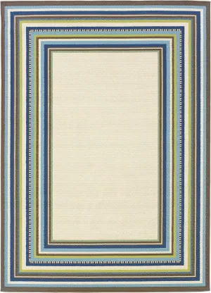Oriental Weavers Caspian Indoor/Outdoor Rug - 1003X - 6'7" x 9'6" - in Ivory/Blue - Classic Casual Style, Water, Stain and Fade Resistant, Hose Clean, Patio, Outdoor Living Area Rug