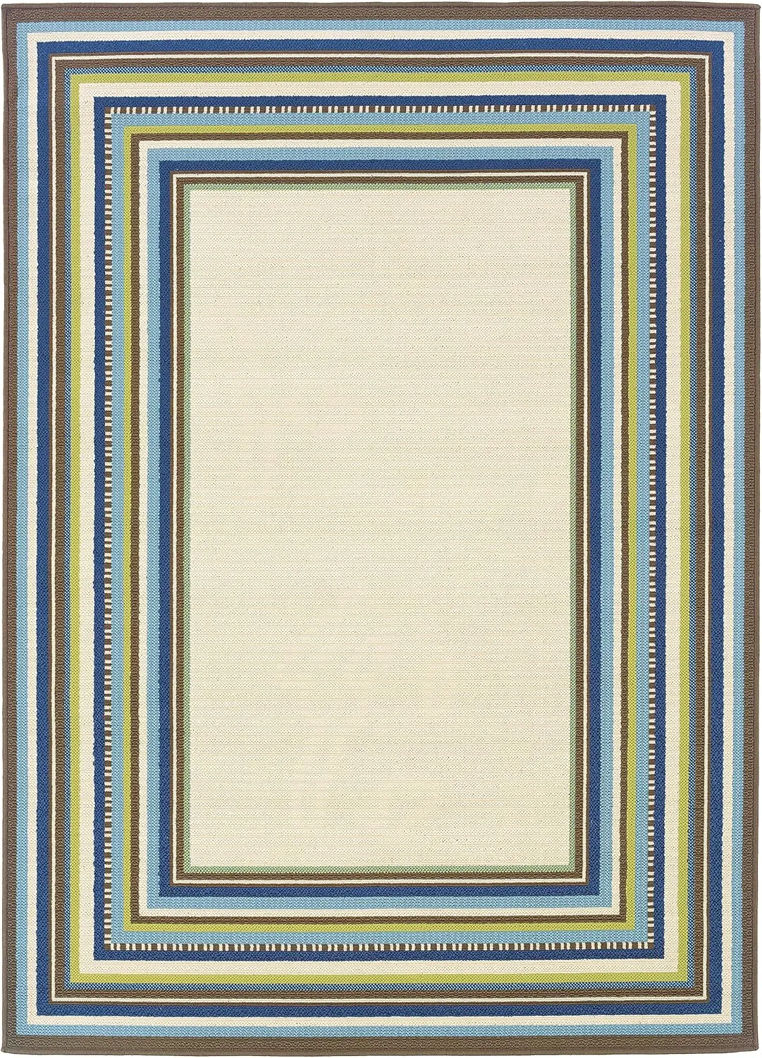 Oriental Weavers Caspian Indoor/Outdoor Rug - 1003X - 6'7" x 9'6" - in Ivory/Blue - Classic Casual Style, Water, Stain and Fade Resistant, Hose Clean, Patio, Outdoor Living Area Rug