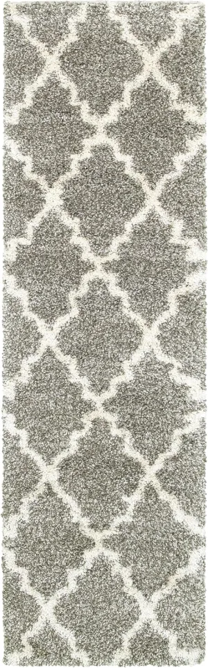 Oriental Weavers Henderson Shag Area Rug - 092E9-2'3" x 7'6" - in Grey/Ivory - Plush Soft Shag, Modern Style, Stain Resistant, Cushion Feel, Entryway, Hallway Runner Rug