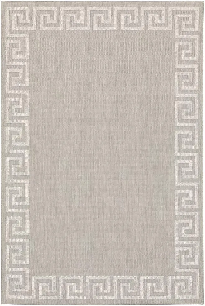 Oriental Weavers Portofino Indoor/Outdoor Rug - 6560D - 1'10" x 7'3" - in Grey/Ivory - Classic Casual Style, Water, Stain and Fade Resistant, Hose Clean, Patio, Outdoor Living Area Rug