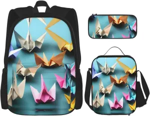 Origami Paper Crane Print Travel Bag Adjustable Shoulder Straps Lunch Bag Pencil Case Large Capacity Bag