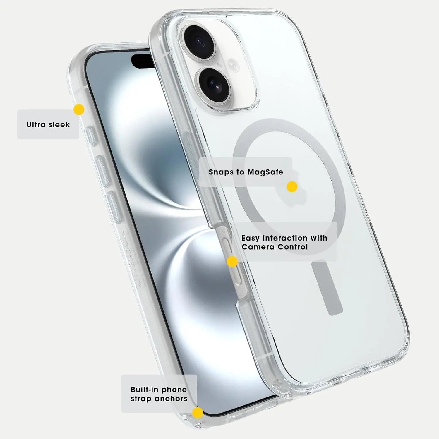 OtterBox iPhone 16 Symmetry Series Clear Case - Clear (Ships in polybag, Ideal for Business customers)