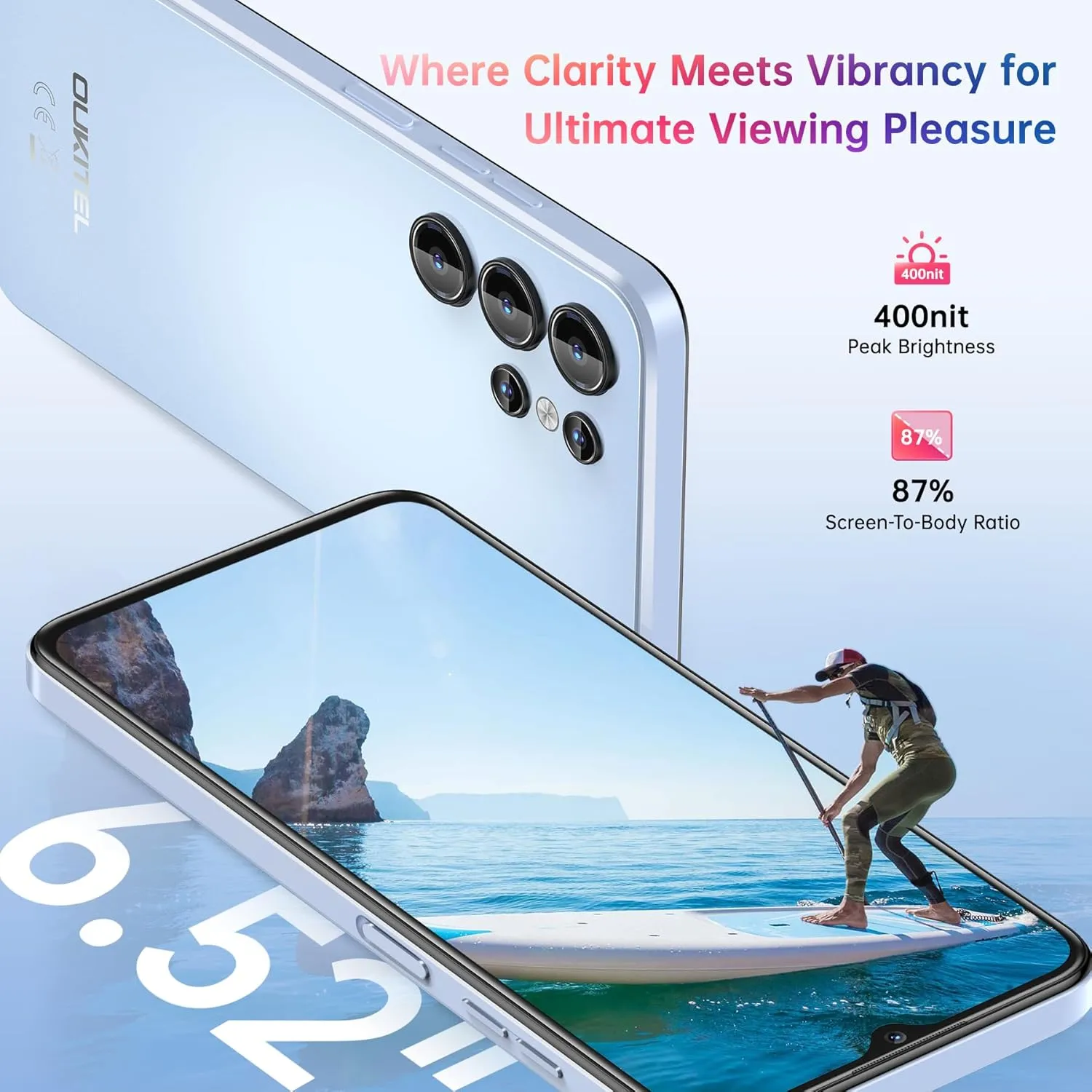 OUKITEL C1 Android 15 Cell Phone Unlocked 2025-16GB 128GB(TF 1TB), 6.52'' Waterdrop Screen, 5150mAh Battery Smartphone, 13MP Camera Octa Core, 4G Triple SIM, Fingerprint/3.5mm Jack/GPS/T-Mobile,Black