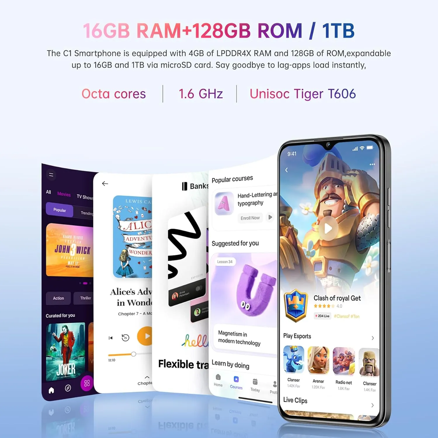 OUKITEL C1 Android 15 Cell Phone Unlocked 2025-16GB 128GB(TF 1TB), 6.52'' Waterdrop Screen, 5150mAh Battery Smartphone, 13MP Camera Octa Core, 4G Triple SIM, Fingerprint/3.5mm Jack/GPS/T-Mobile,Black