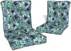 Outdoor Chair Cushions, Tufted Back Patio Furniture Cushions Set of 2, Water Repellent Wicker High Back Chair Cushion for Home Garden Lounge Deep Chairs,42x21x4, Blue Salmone Tropical