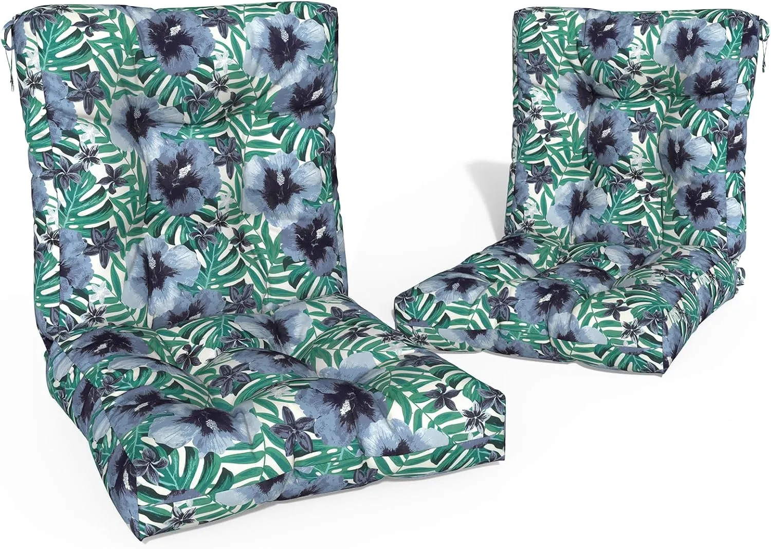 Outdoor Chair Cushions, Tufted Back Patio Furniture Cushions Set of 2, Water Repellent Wicker High Back Chair Cushion for Home Garden Lounge Deep Chairs,42x21x4, Blue Salmone Tropical