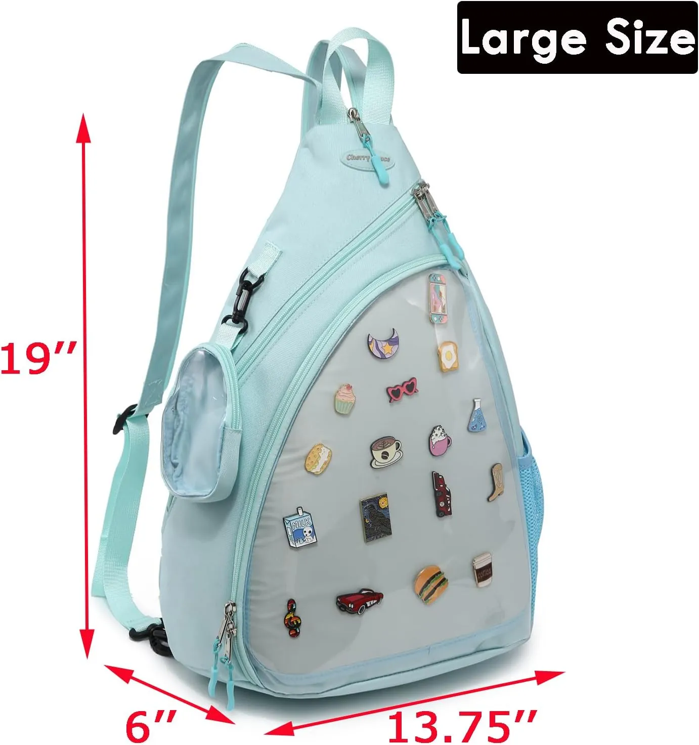 Oxford Ita Bag Kawaii Pin Display Chest Pack Single Shoulder Bag Sport Zipper Backpack Hiking Daypack, Large