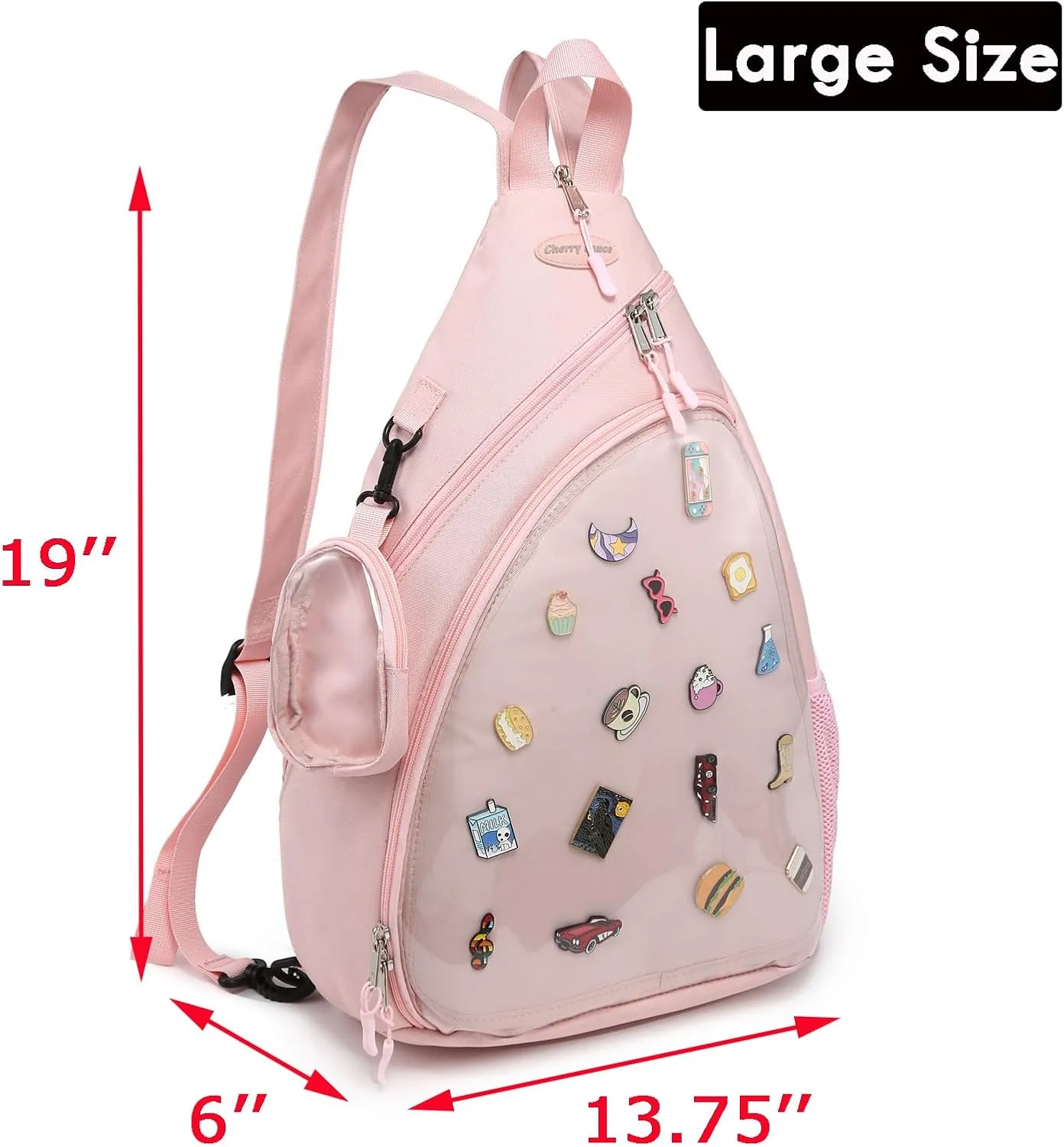 Oxford Ita Bag Kawaii Pin Display Chest Pack Single Shoulder Bag Sport Zipper Backpack Hiking Daypack, Large
