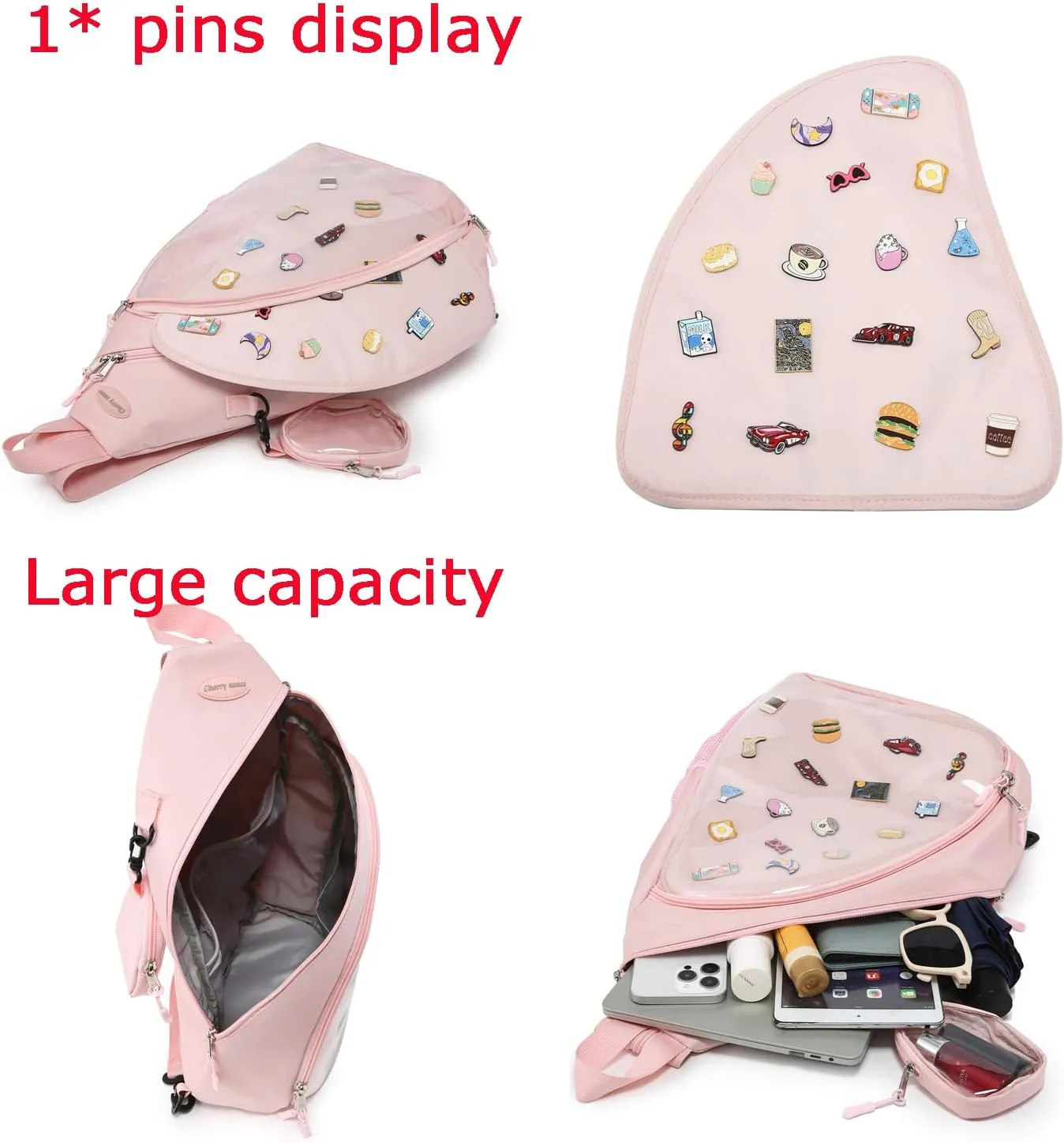 Oxford Ita Bag Kawaii Pin Display Chest Pack Single Shoulder Bag Sport Zipper Backpack Hiking Daypack, Large