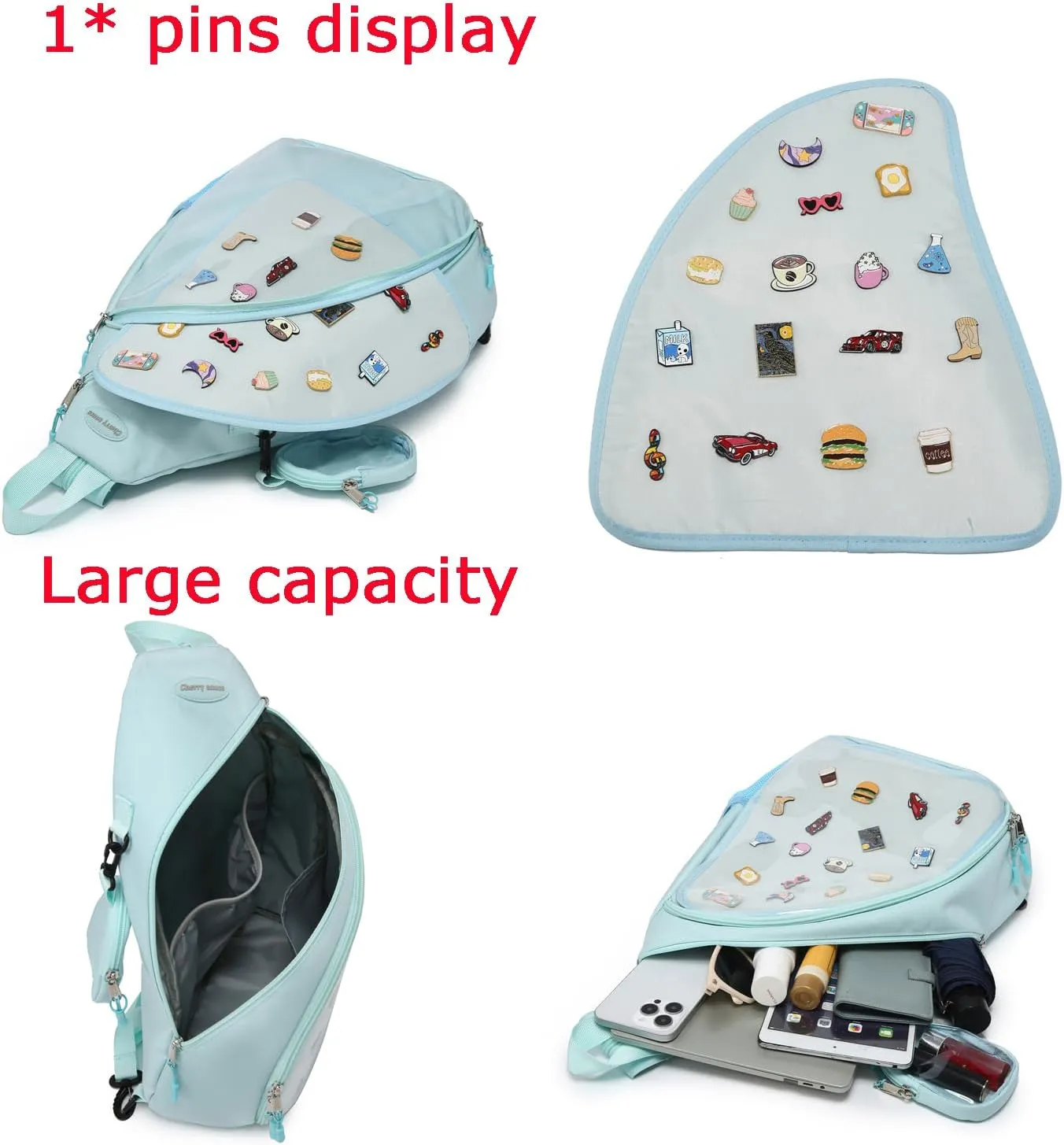 Oxford Ita Bag Kawaii Pin Display Chest Pack Single Shoulder Bag Sport Zipper Backpack Hiking Daypack, Large