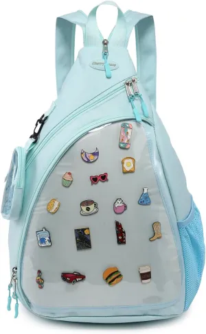 Oxford Ita Bag Kawaii Pin Display Chest Pack Single Shoulder Bag Sport Zipper Backpack Hiking Daypack, Large