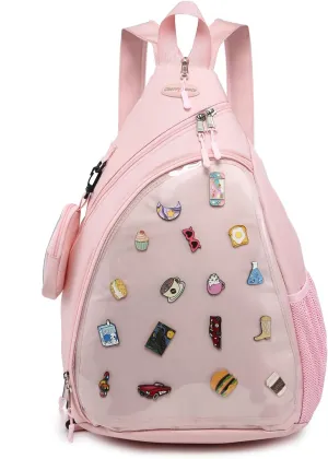 Oxford Ita Bag Kawaii Pin Display Chest Pack Single Shoulder Bag Sport Zipper Backpack Hiking Daypack, Large