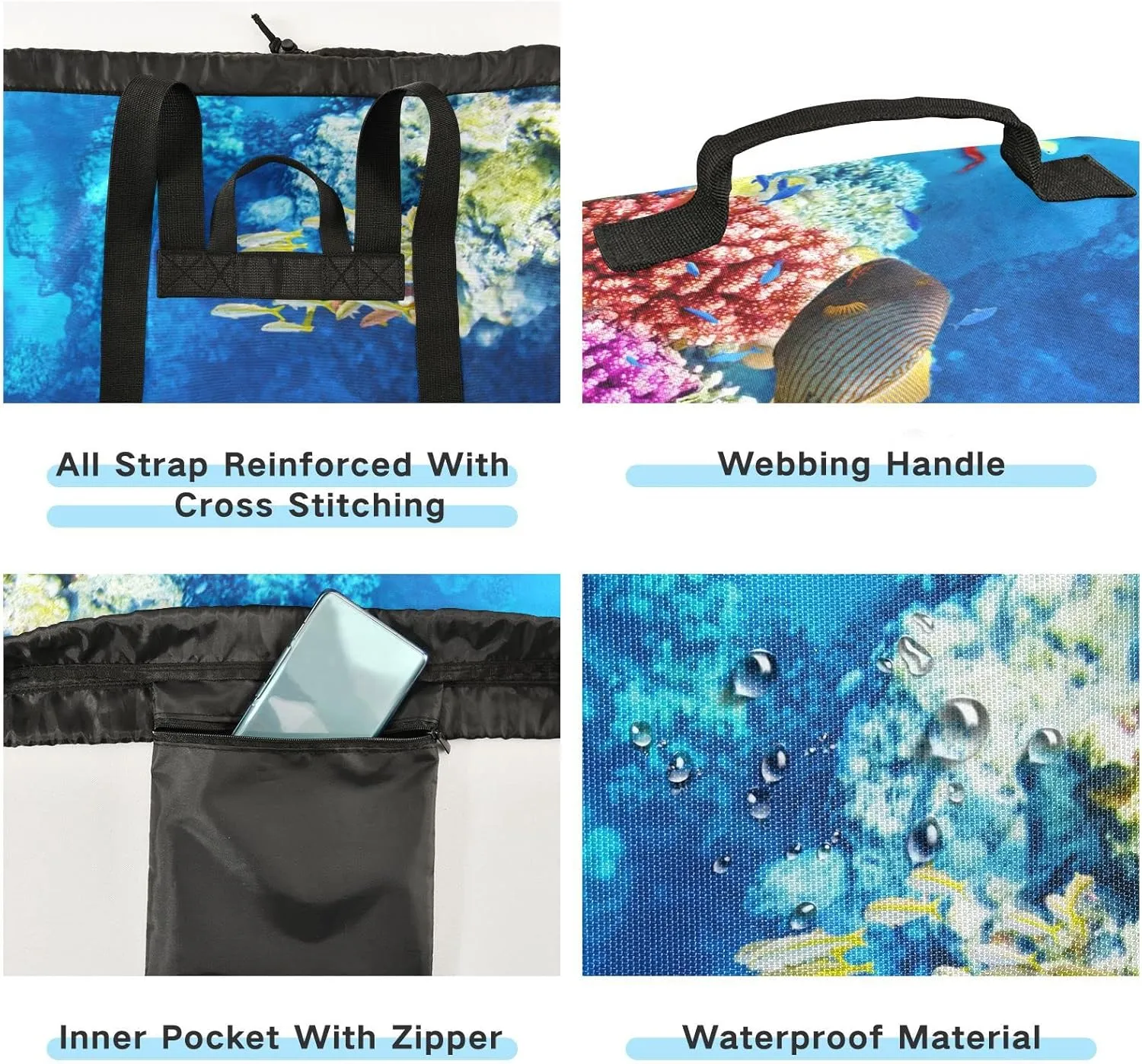 Oyihfvs Blue Underwater World with Corals and Tropical Fishes Backpack Laundry Bag, Laundry Backpack with Shoulder Straps, Waterproof Nylon Clothes Hamper Bag for Men Women Yoga Backpack