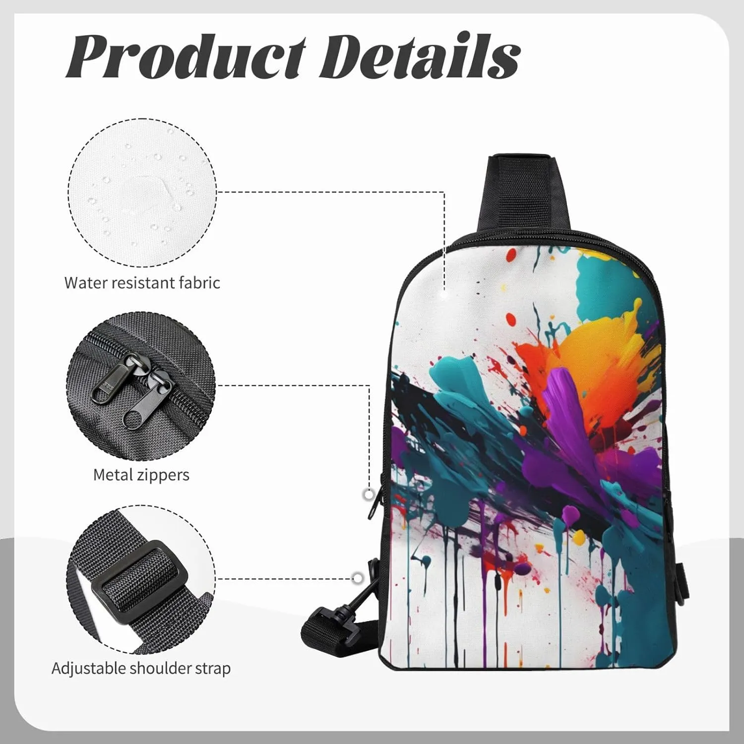 paint splatter Dual Pocket Chest Bag - Versatile Purse, Sling Purse - Ideal for Concerts, Sports, Travelling, & More