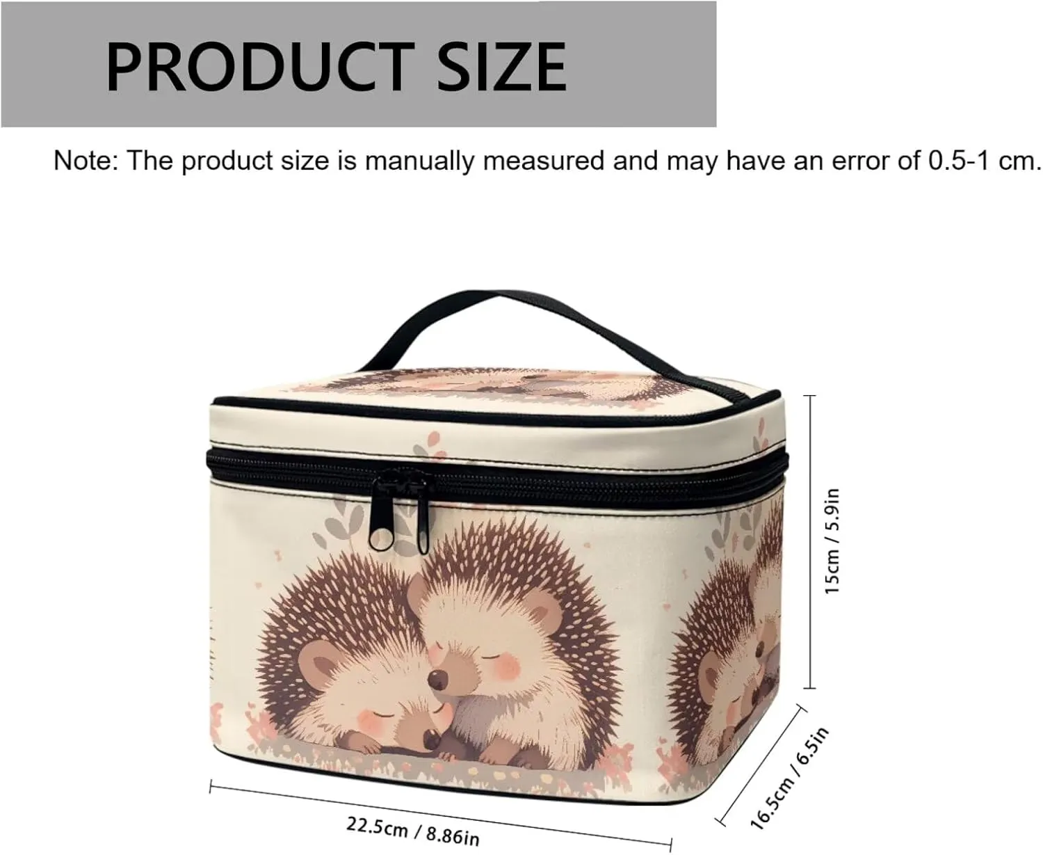 Painting Hedgehogs Print Makeup Bag Travel Cosmetic Bag for Women, Cute Animal Couple Printed Portable Travel Bag for Toiletries Makeup Box