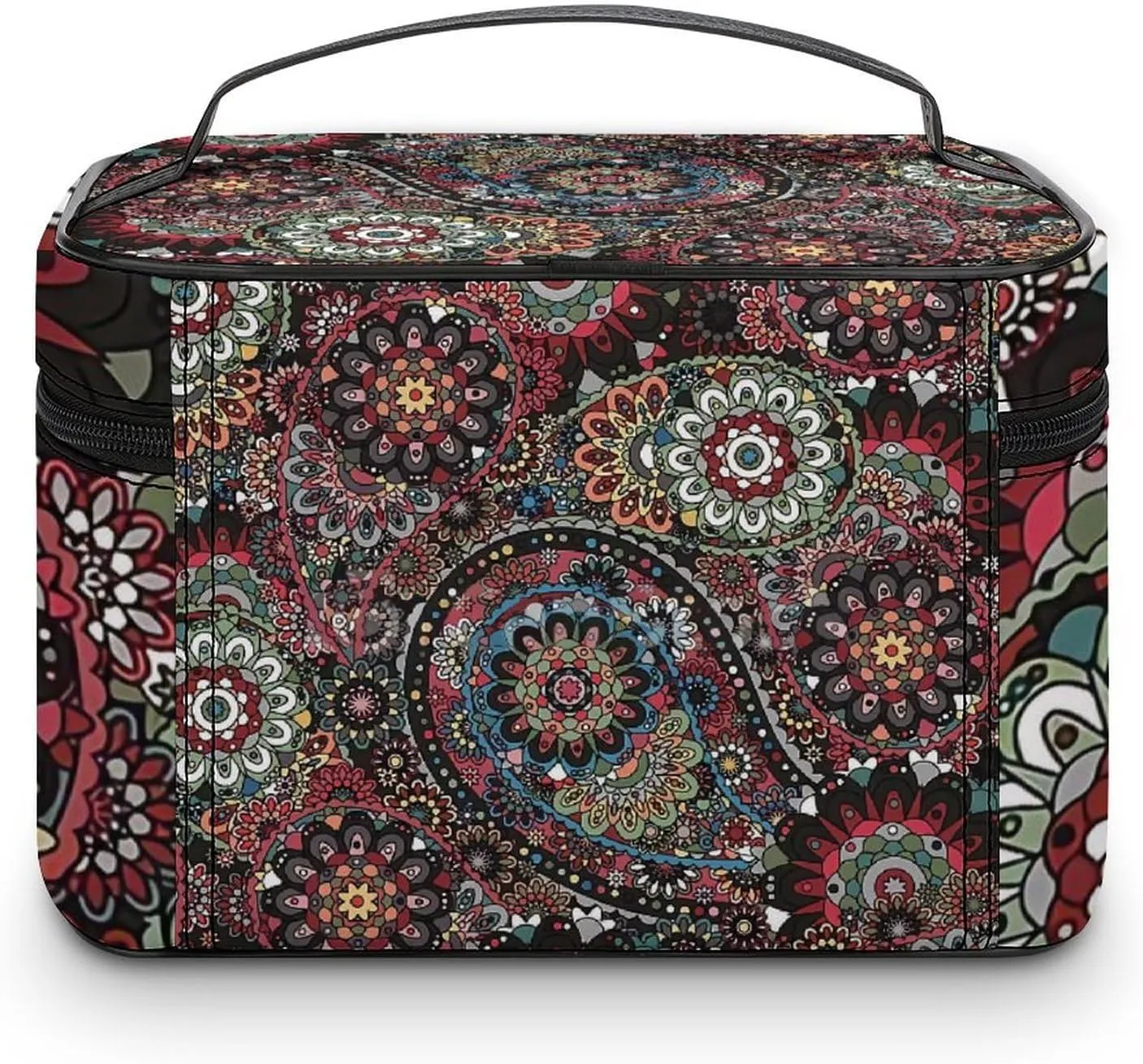 Paisley Boho Style Portable Large Capacity Portable Makeup Bag with Zipper