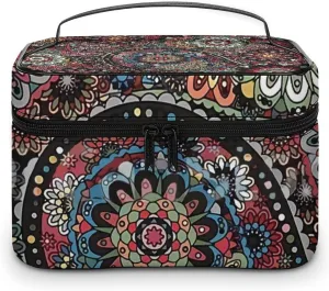 Paisley Boho Style Portable Large Capacity Portable Makeup Bag with Zipper