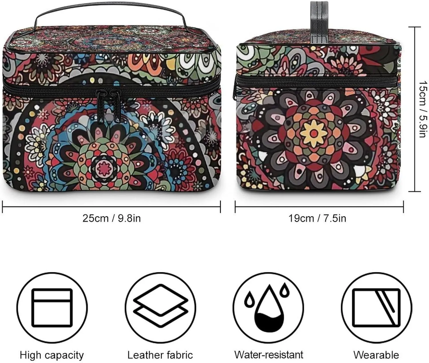 Paisley Boho Style Portable Large Capacity Portable Makeup Bag with Zipper