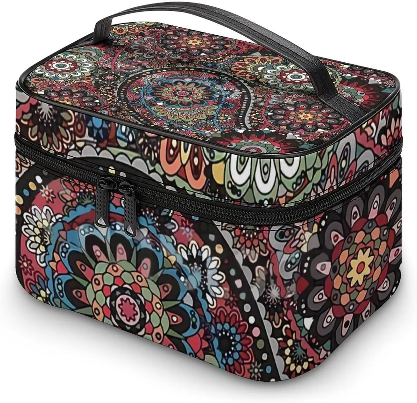 Paisley Boho Style Portable Large Capacity Portable Makeup Bag with Zipper