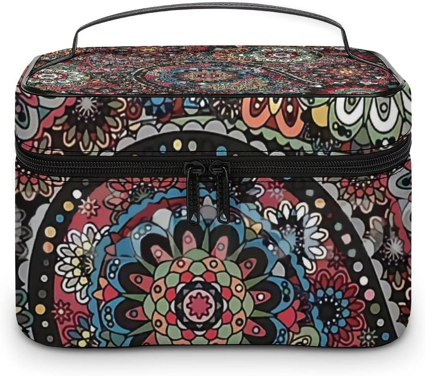 Paisley Boho Style Portable Large Capacity Portable Makeup Bag with Zipper