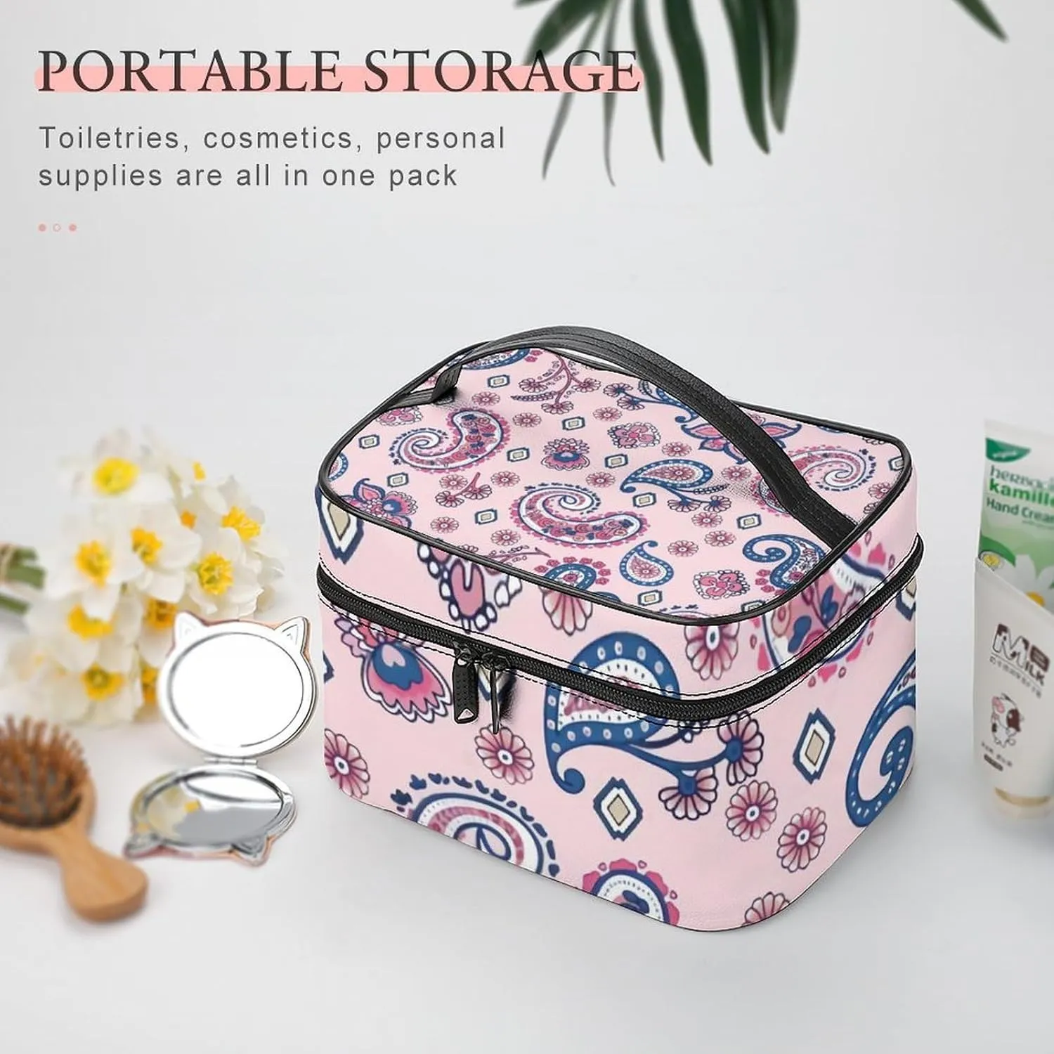Paisley Portable Large Capacity Portable Makeup Bag with Zipper