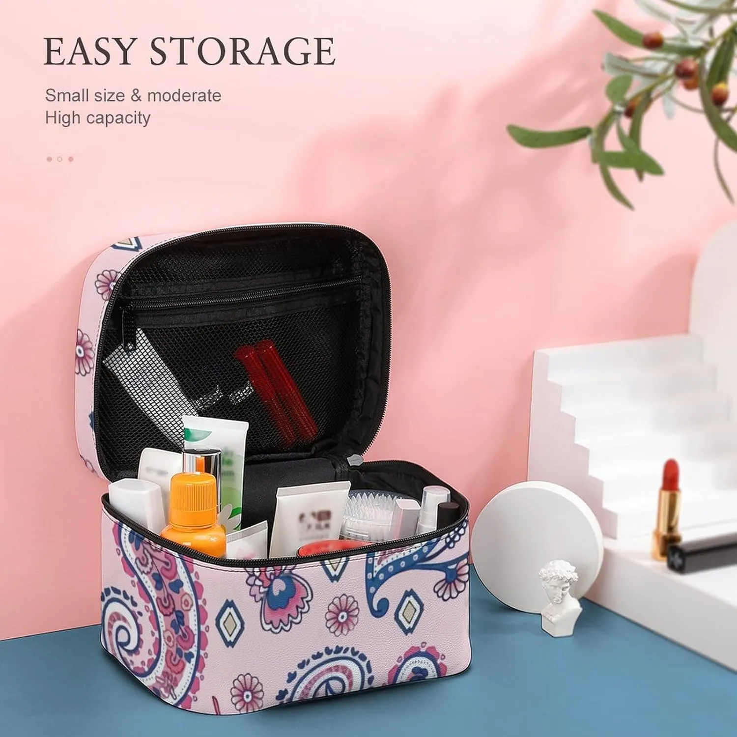 Paisley Portable Large Capacity Portable Makeup Bag with Zipper