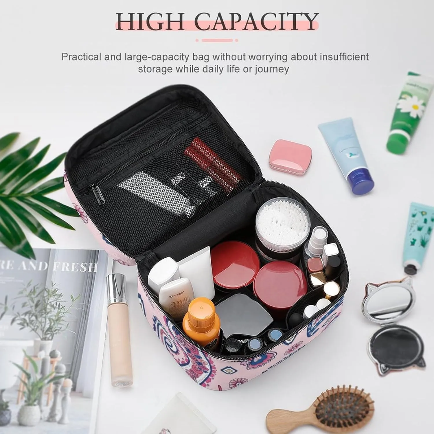 Paisley Portable Large Capacity Portable Makeup Bag with Zipper