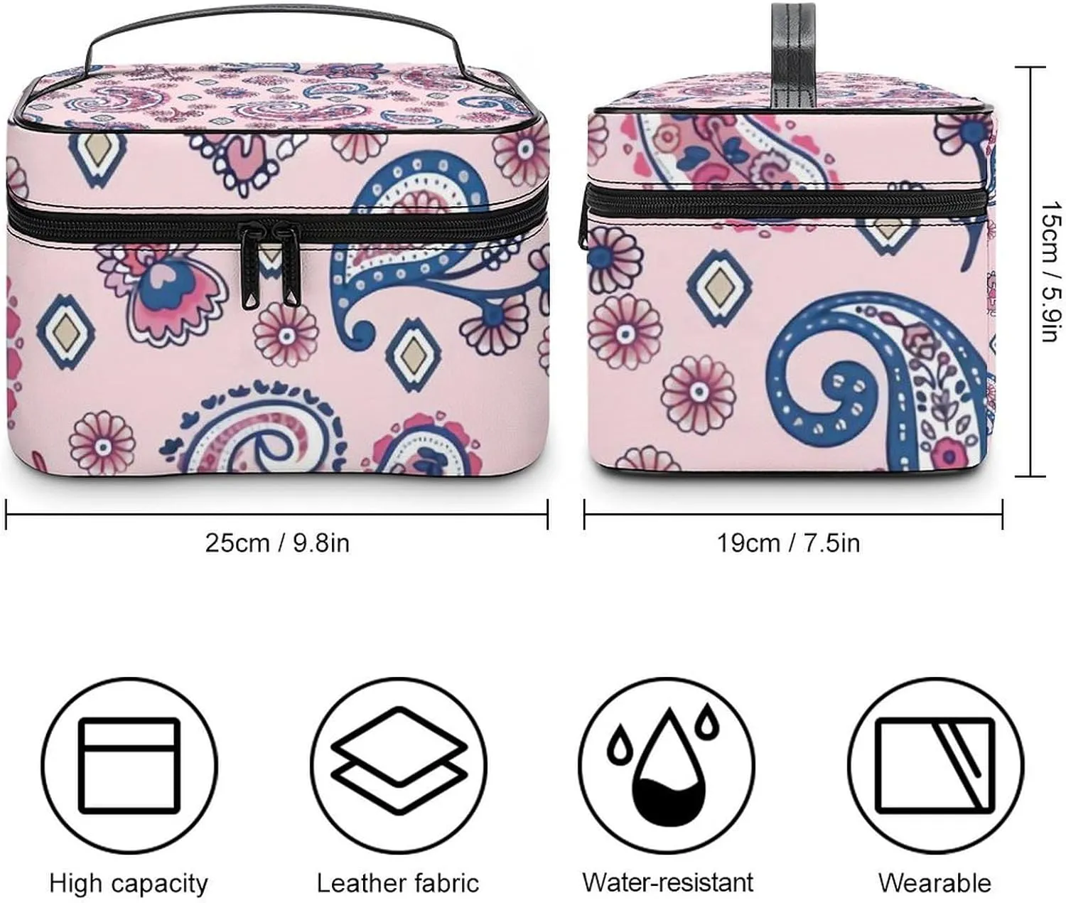 Paisley Portable Large Capacity Portable Makeup Bag with Zipper
