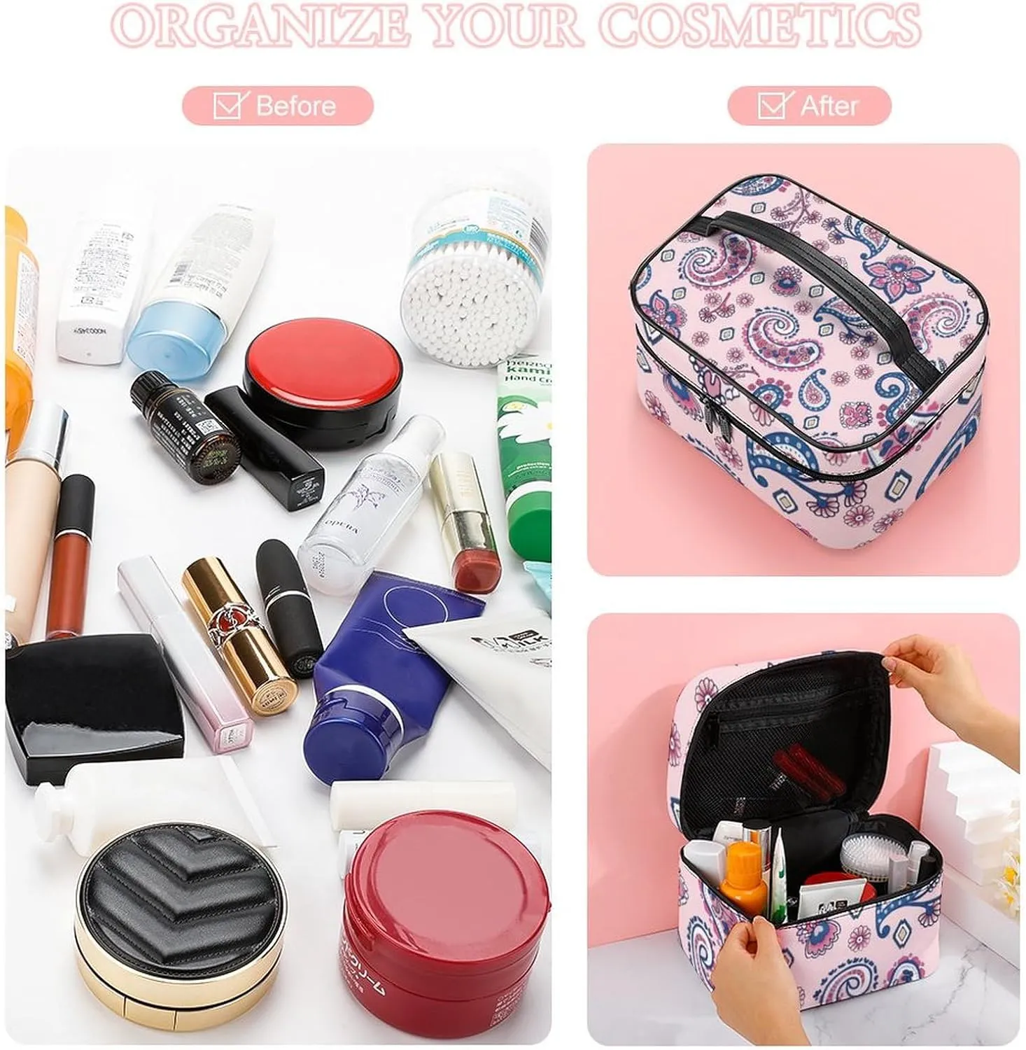 Paisley Portable Large Capacity Portable Makeup Bag with Zipper