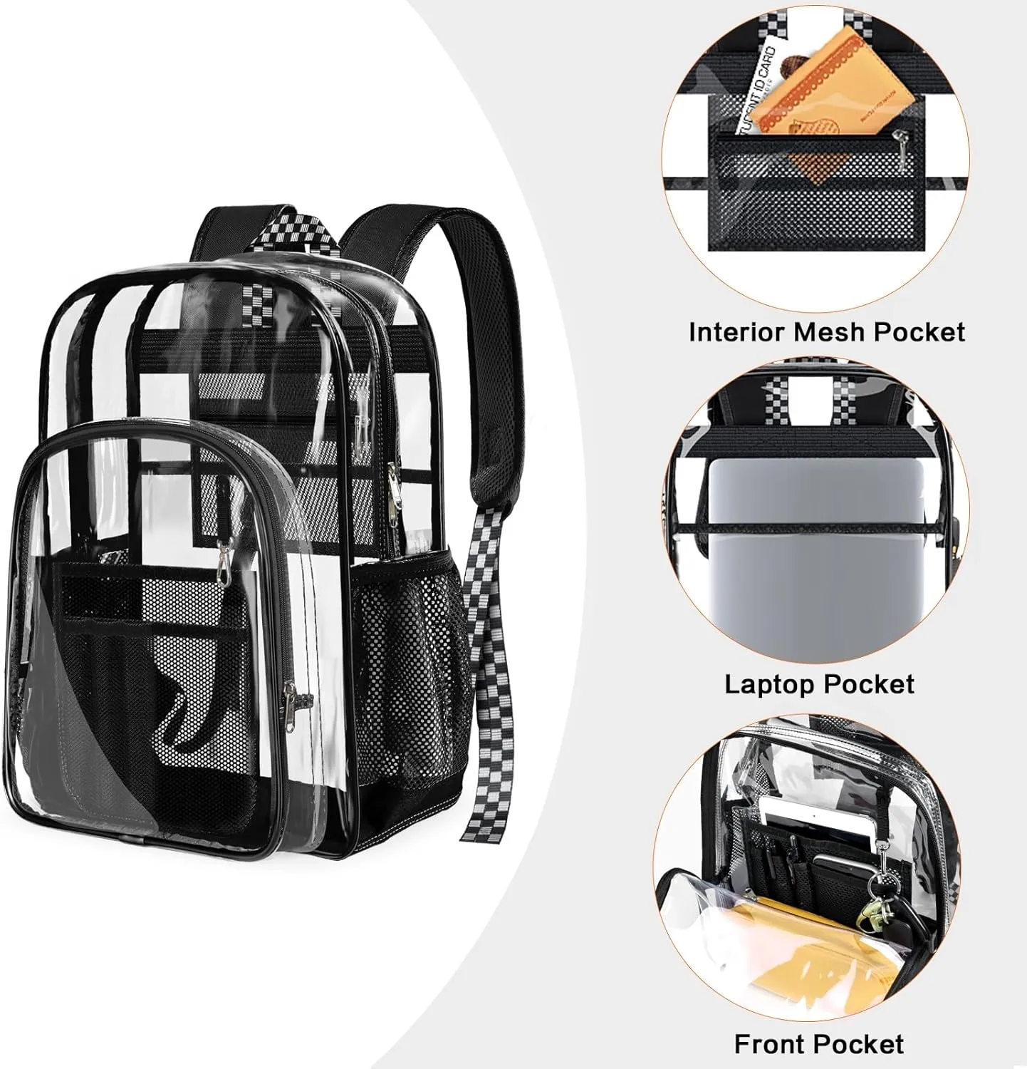PAMANO Clear Backpack Transparent Heavy Duty Bookbag See Through Bag for College Work Travel Security, Jet-black