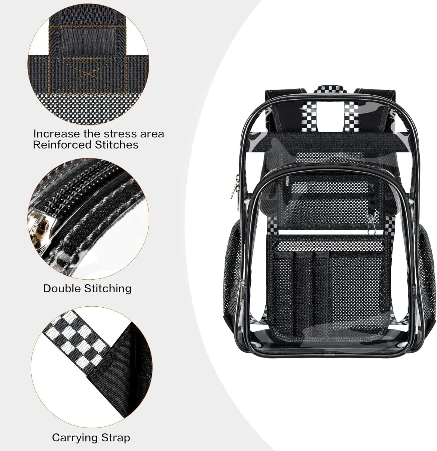 PAMANO Clear Backpack Transparent Heavy Duty Bookbag See Through Bag for College Work Travel Security, Jet-black