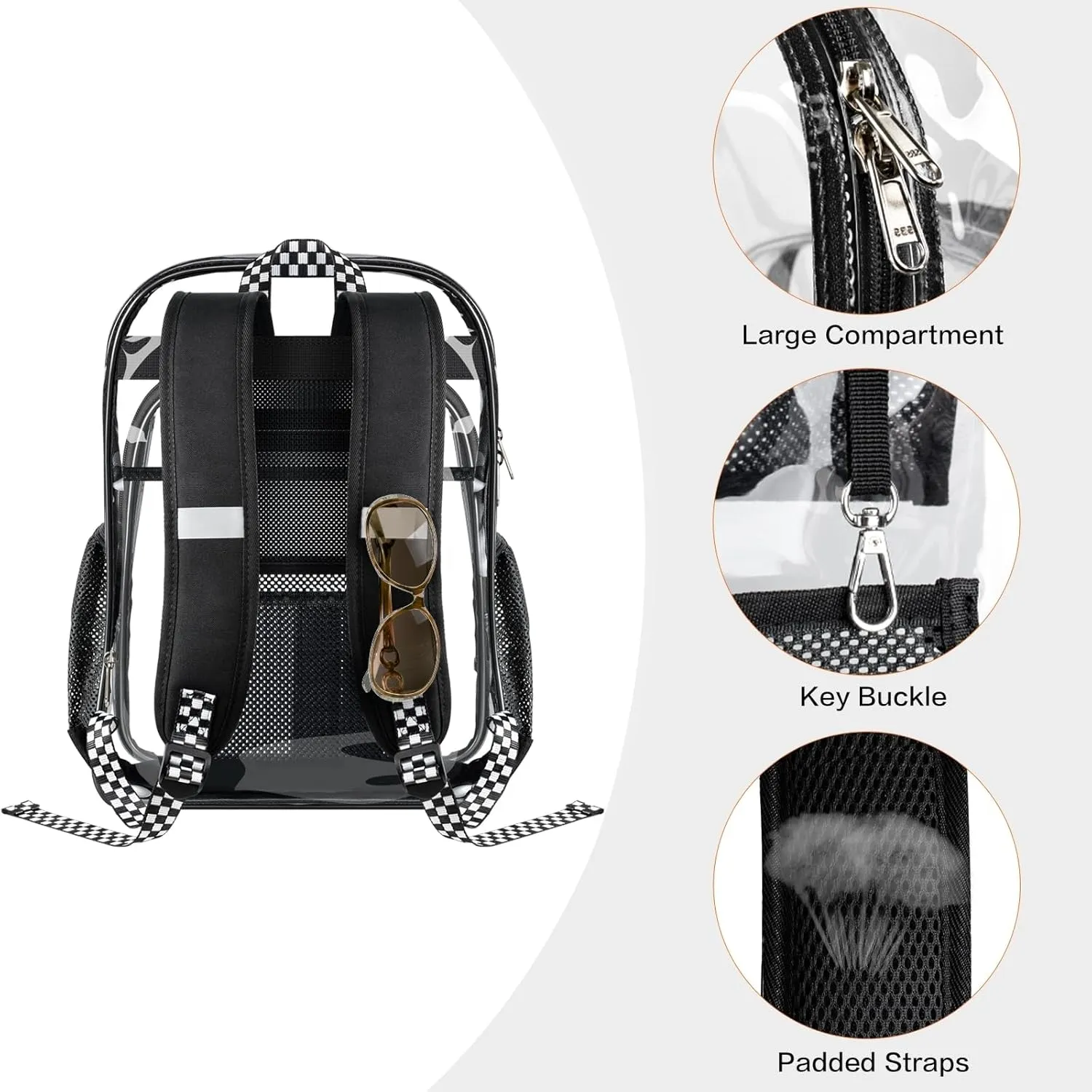 PAMANO Clear Backpack Transparent Heavy Duty Bookbag See Through Bag for College Work Travel Security, Jet-black